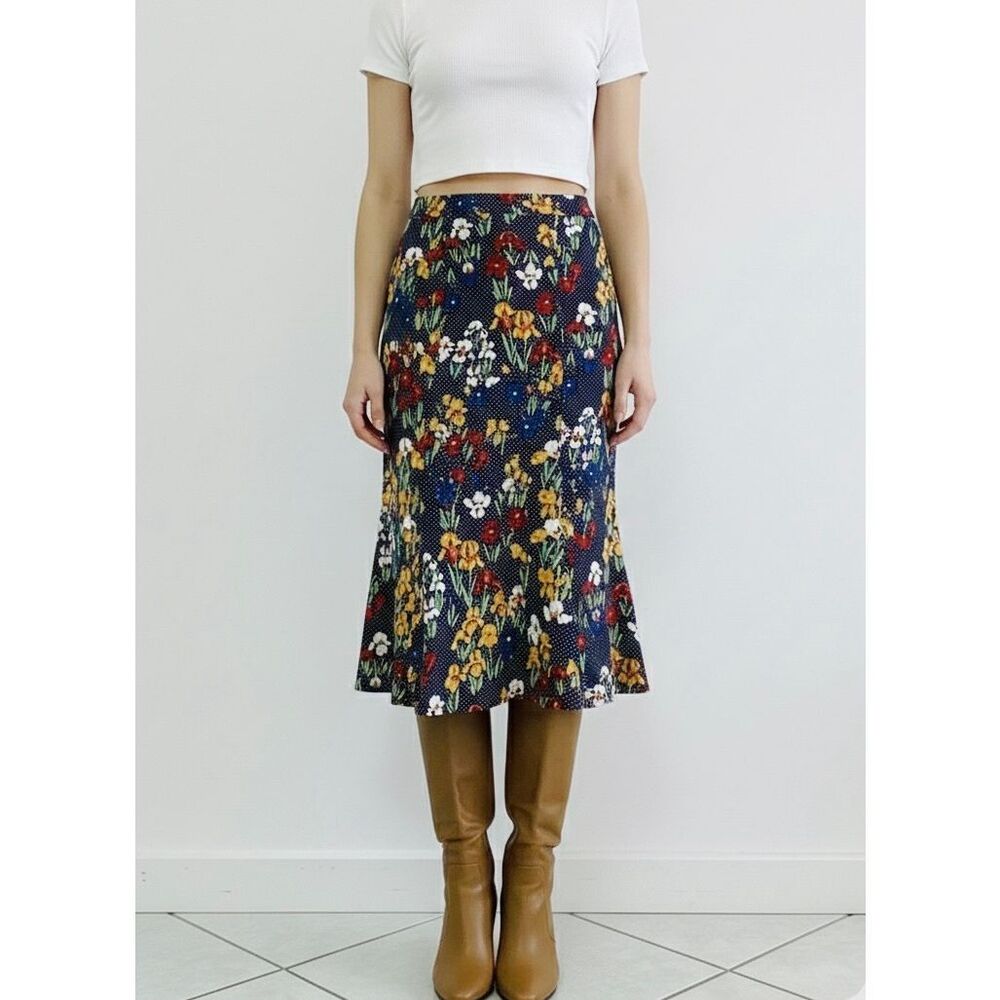 NEW Tory Burch Women’s XS Jada Printed Jersey Navy Iris Garden Polka Dot Gored S